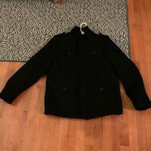 Black guilted inside wool coat